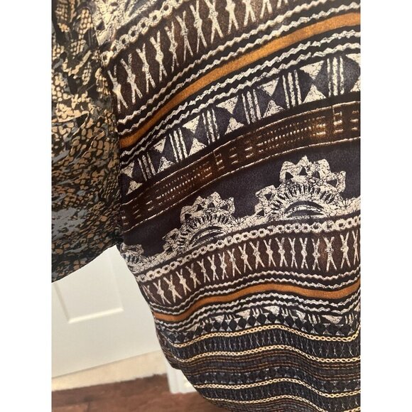 Chico's Size 2 Silk Blend Cardigan Southwest Aztec Print Open Front Kimono - Picture 4 of 11